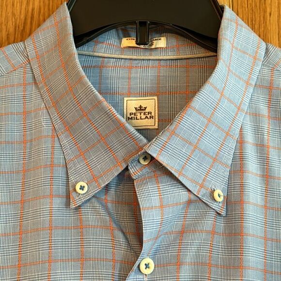 PETER MILLAR Blue & Orange Check Button Down Shirt - Picture 2 of 9